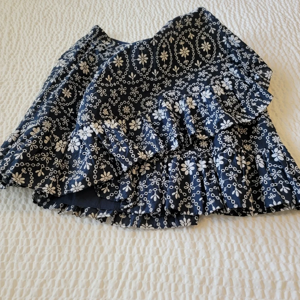 Kate Spade Navy Floral Ruffle Wrap Mini Skirt